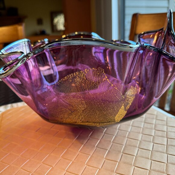 Matthew Buechner Thames Glass Amethyst Bowl with Gold & Silver Signed Rare 1997 - Picture 2 of 10